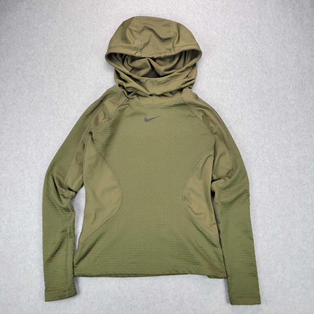Nike Pro Hyperwarm Hoodie Womens XS Olive Green Thermal Scuba 931977-395